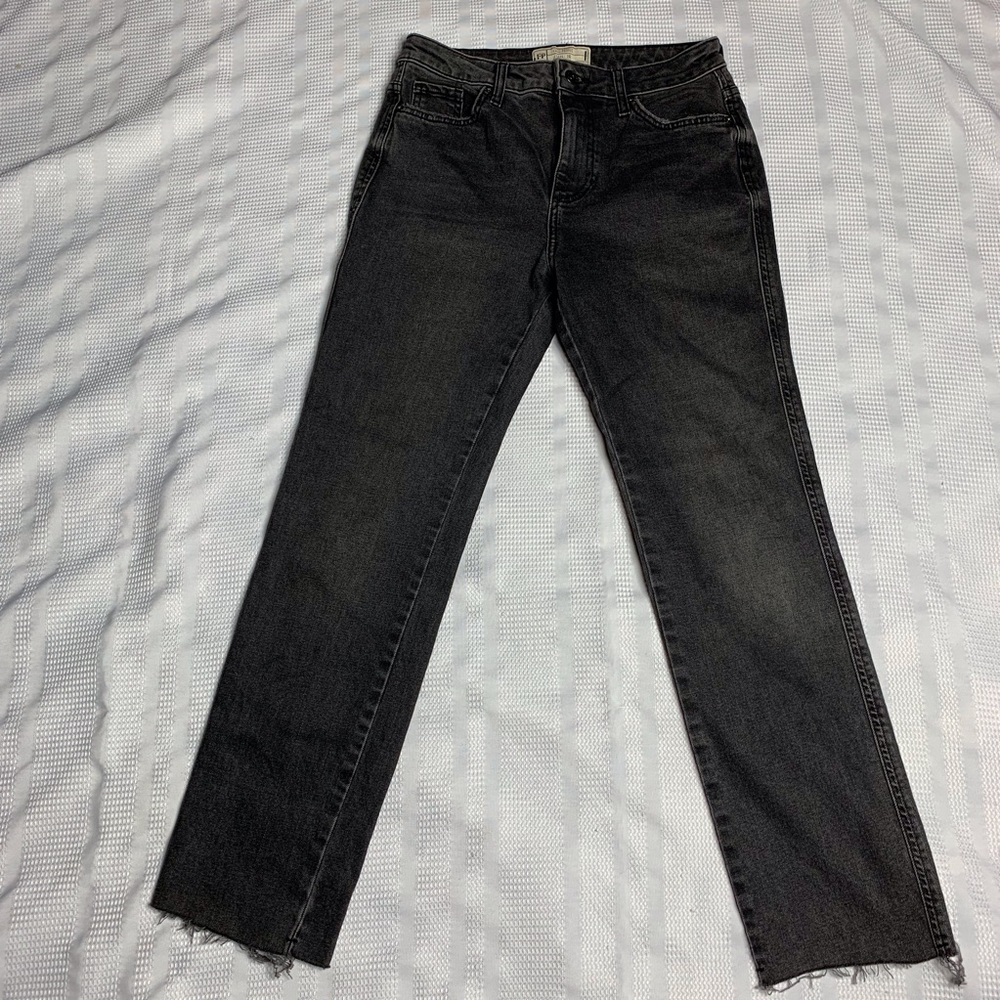 Free People Skinny Black Distressed Raw Hem Jeans